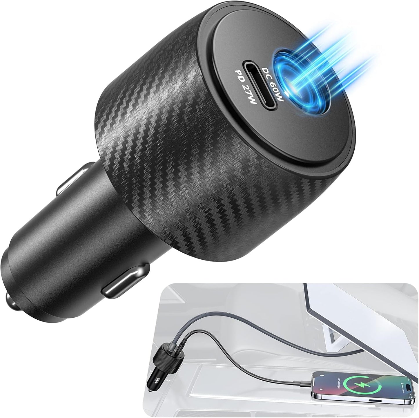 Starlink Mini 60W Car Charger, 12V-24V to 30V DC Step Up Converter with PD 27W USB-C Port, Dual Port Car Power Adapter for Starlink Mini, RV, Truck, Boat & On-the-Go Use