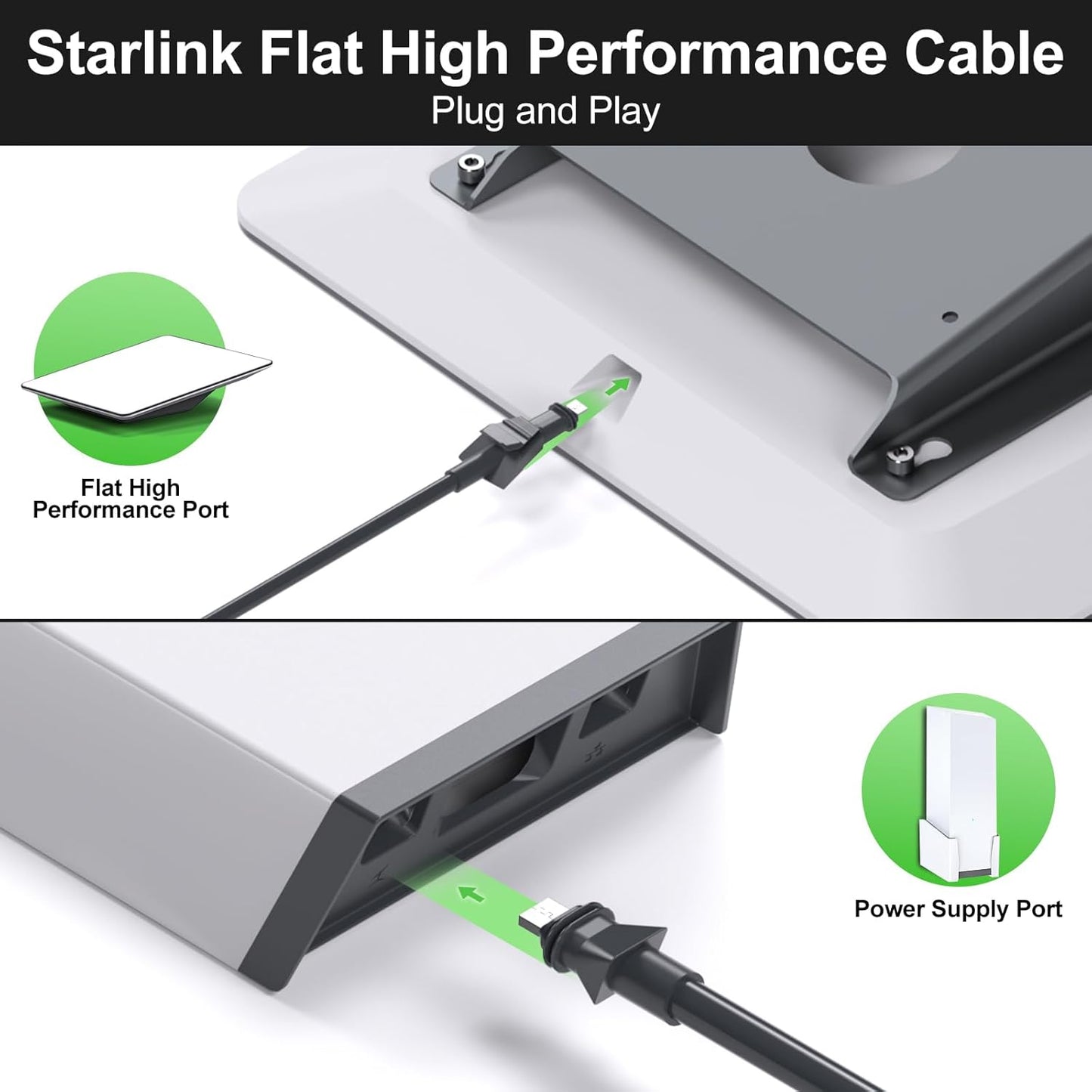 Starlink Flat High Performance Replacement Cable, 32.8FT CAT6 Shielded Ethernet Cord, Waterproof Starlink Flat HP Dish to Router Cable for RV, Boat, Home & Outdoor Use