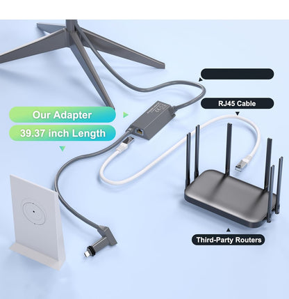 Starlink Ethernet Adapter Gen 2, Ethernet Adapter for Starlink Standard Actuated Gen2/V2, Plug & Play Gigabit Wired Adapter, Extend Network Coverage, Compatible with Third Party Router for Starlink Rectangular Satellite Internet