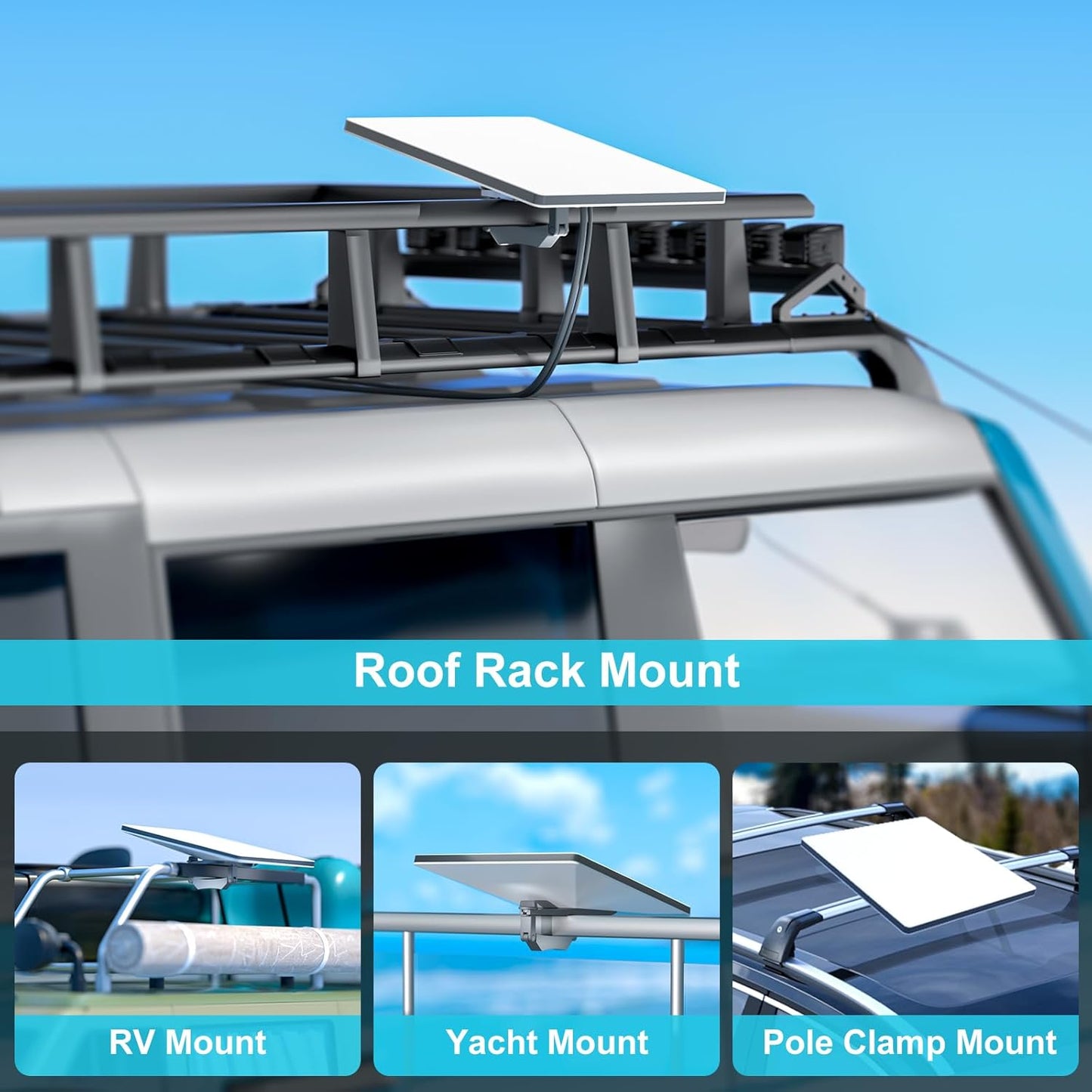 Starlink Mini Roof Rack Mount, No-Drill Vehicle Mount Bracket for Starlink Mini, Fits 10-32mm Roof Bars for Car, RV, Yacht & Outdoor Use