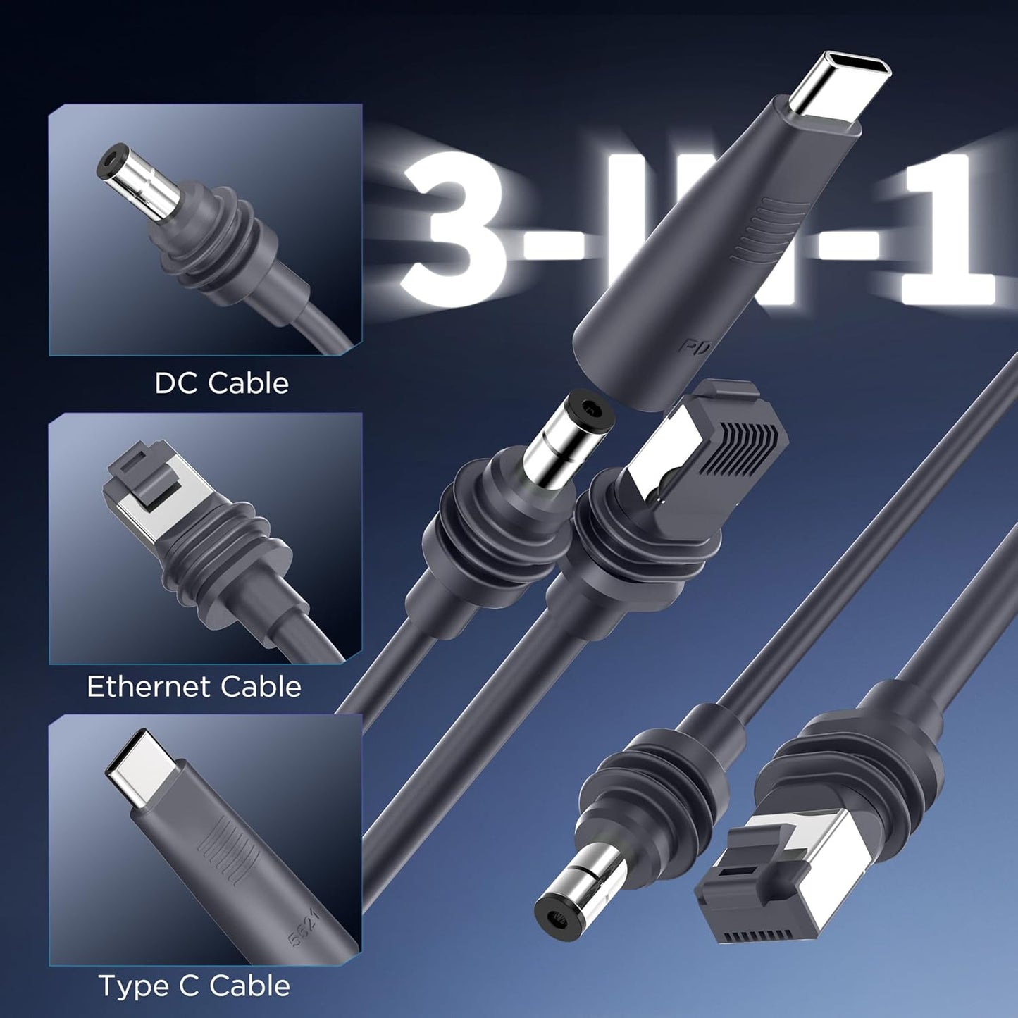 Starlink Mini 2-in-1 Power & Ethernet Cable, 15FT/16.4FT Waterproof Combined Cable for Starlink Mini, Compatible with Original/USB-C PD Chargers, for RV, Camping, Sailing & Outdoor Use