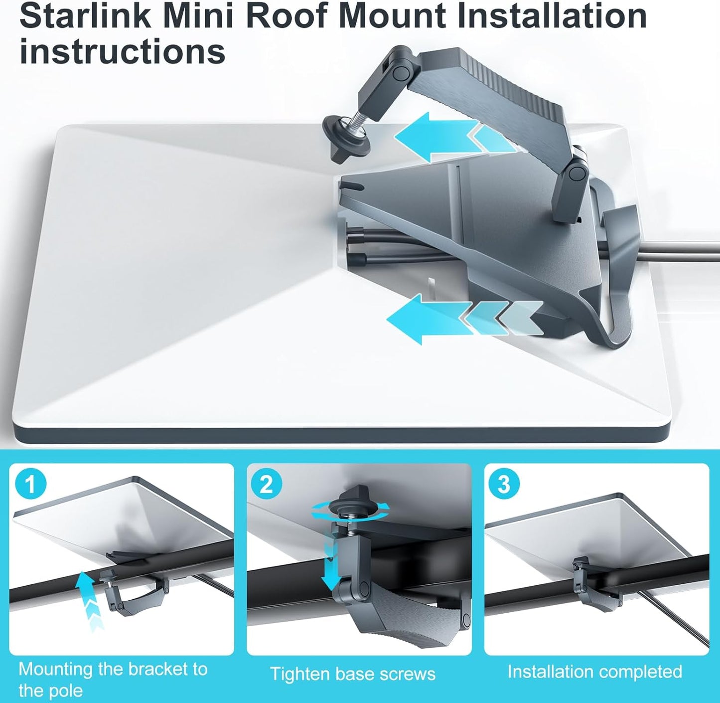 Starlink Mini Roof Rack Mount, No-Drill Vehicle Mount Bracket for Starlink Mini, Fits 10-32mm Roof Bars for Car, RV, Yacht & Outdoor Use
