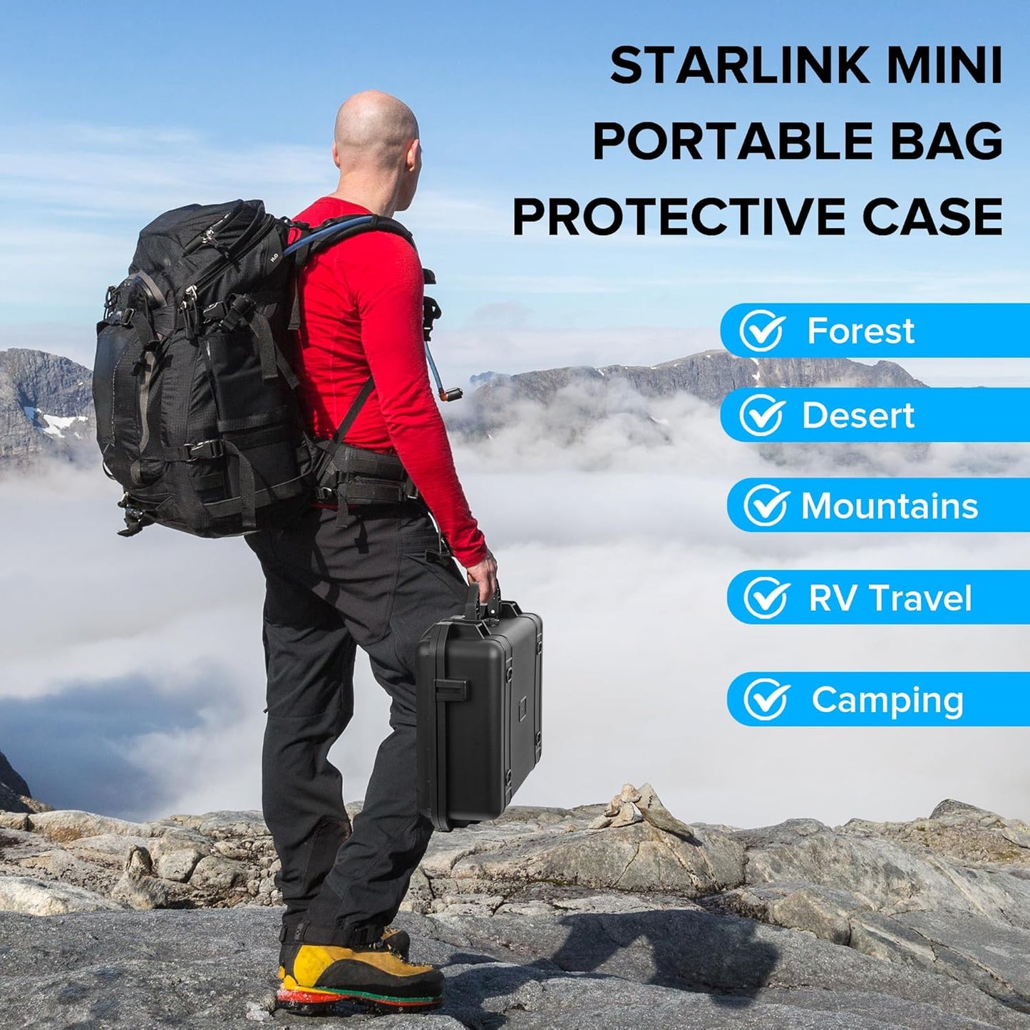 Starlink Mini Hard Case, IP67 Waterproof Shockproof Protective Case with Custom Foam for Starlink Mini Dish, Mount, Cable & Accessories, Portable Travel Case for RV, Camping & Outdoor Use