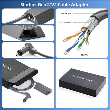 Starlink Ethernet Adapter Gen 2, Ethernet Adapter for Starlink Standard Actuated Gen2/V2, Plug & Play Gigabit Wired Adapter, Extend Network Coverage, Compatible with Third Party Router for Starlink Rectangular Satellite Internet