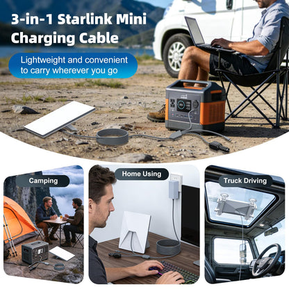 3-in-1 Starlink Mini DC Power Cable, 9.8FT 12V-24V Car Charger Cord with USB-C Port, Waterproof Step Up Converter for Starlink Mini, Plug and Play for Camping, RV, Truck, Home, Outdoor Adventures