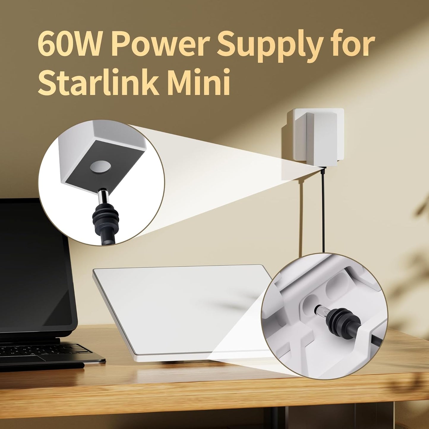 Starlink Mini 60W Power Adapter, 30V/2A Replacement Charger with Safety Protection, Compatible with Starlink Mini for Home, RV, Camping & Outdoor Use