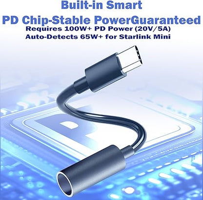 Starlink Mini USB-C to DC Power Adapter Cable (0.2m) - Waterproof and Compatible with 100W and Above PD Power Banks/Chargers and Original Starlink Mini Devices