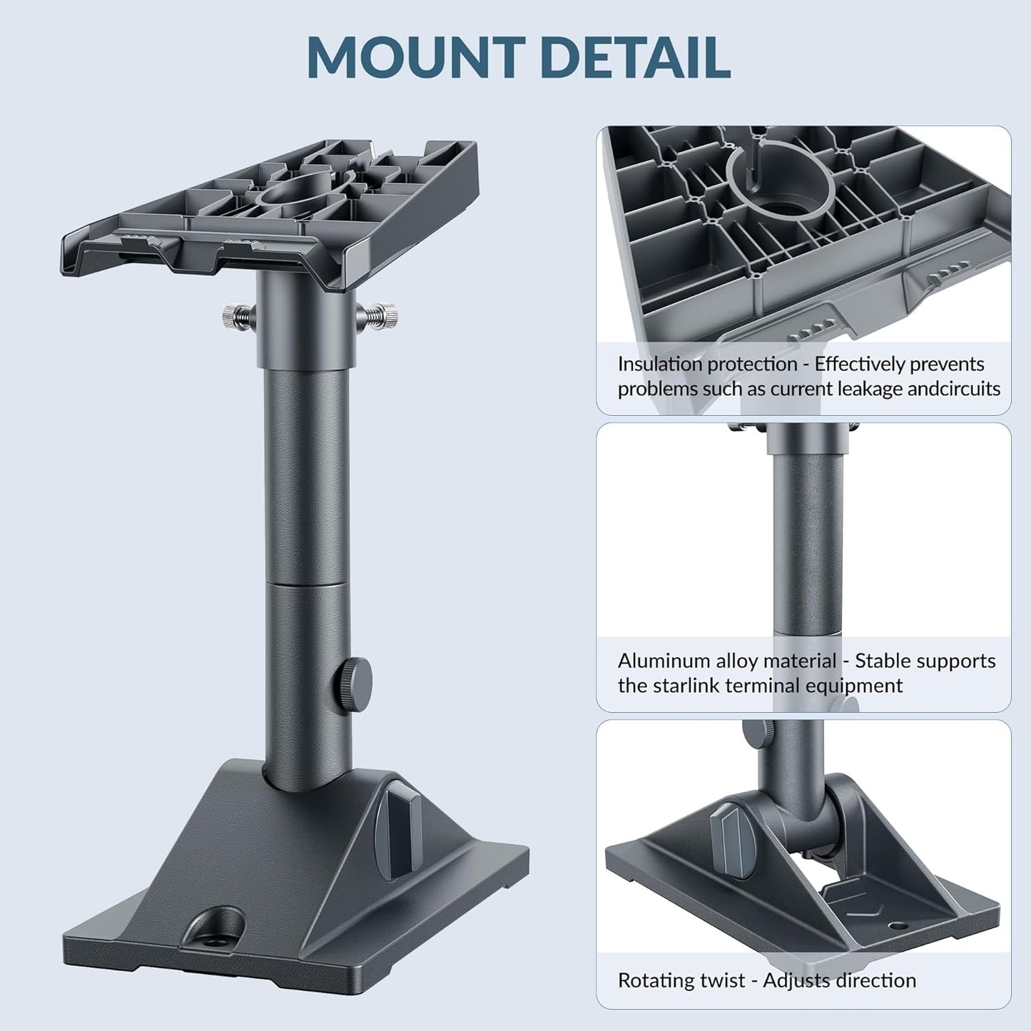 Starlink Gen 3 Mount Kit, Heavy-Duty Aluminum Roof/Wall Mount Accessories for Starlink V3, 5.5"x8.8" Stable Base, 90° Tool-Free Tilt, Insulation Guard, Satellite Dish Mounting Kit Pole & Pipe Adapter