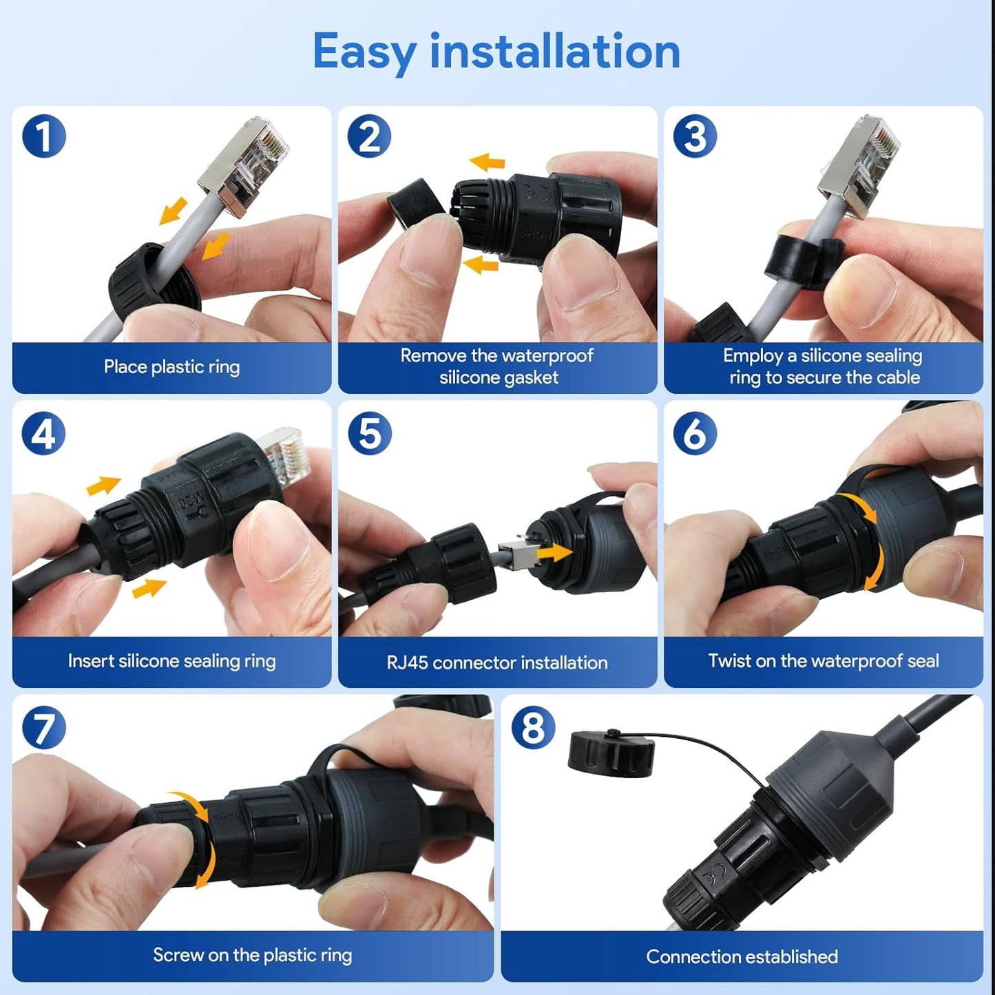 Starlink Cable Extension/Repair Kit, IP68 Waterproof RJ45 Ethernet Adapter, 2000Mbps Cat6 Shielded Cable for Starlink Standard, Gen3, Mini, Enterprise, RV, Camping, Home Network Extension