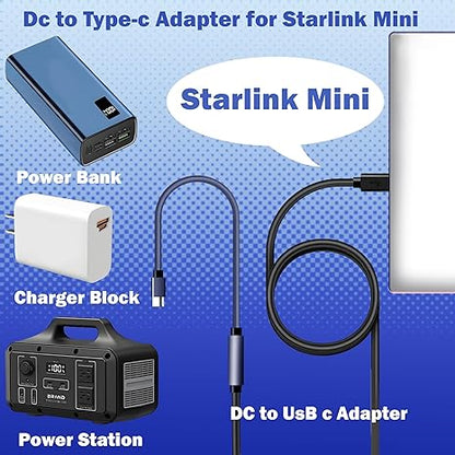 Starlink Mini USB-C to DC Power Adapter Cable (0.2m) - Waterproof and Compatible with 100W and Above PD Power Banks/Chargers and Original Starlink Mini Devices