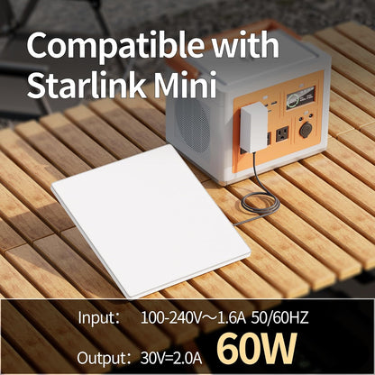 Starlink Mini 60W Power Adapter, 30V/2A Replacement Charger with Safety Protection, Compatible with Starlink Mini for Home, RV, Camping & Outdoor Use